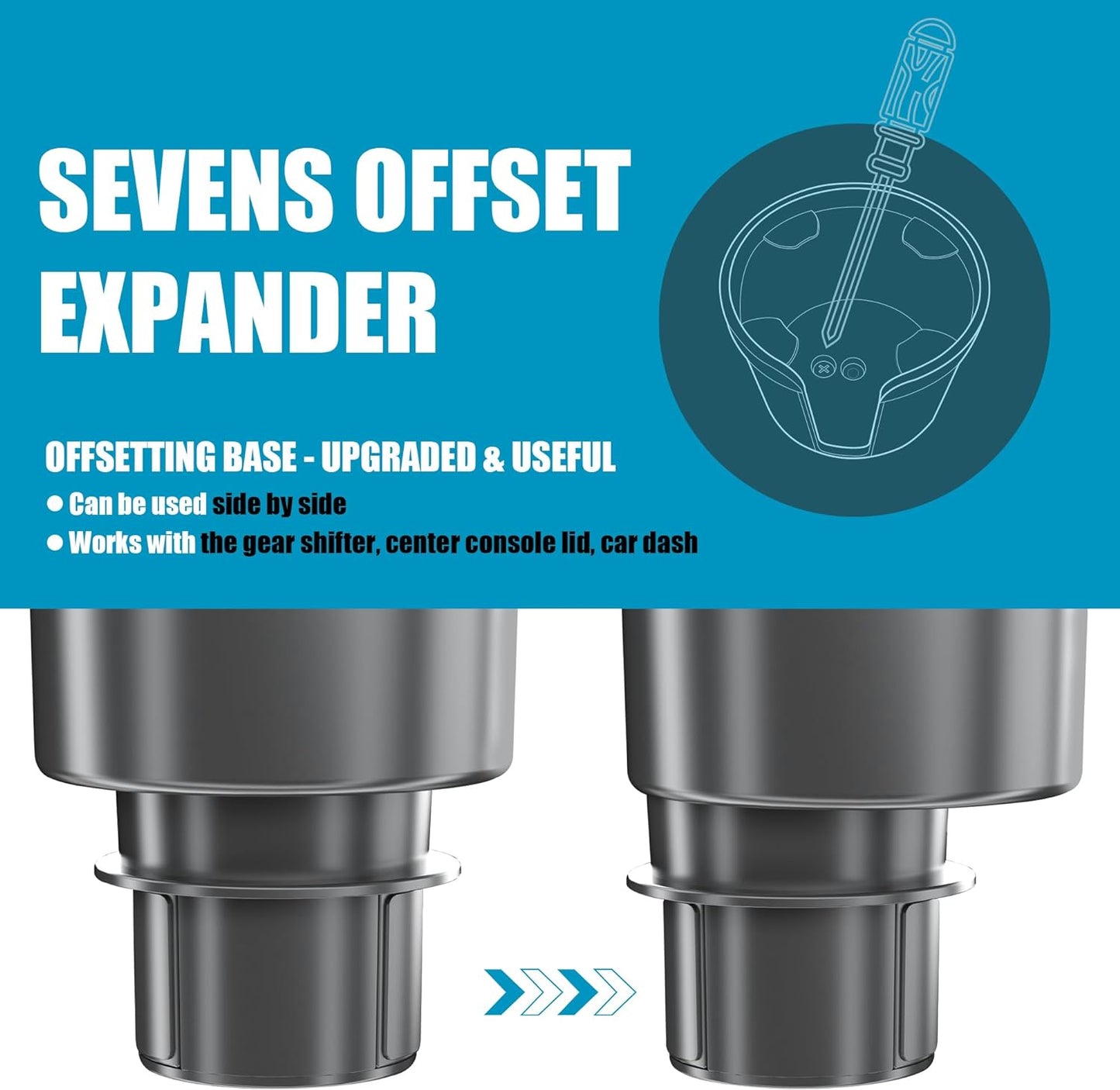 Upgraded Car Cup Holder Expander Adapter with Offset Adjustable Base, Compatible with Yeti 14/24/36/46Oz Ramblers, Hydro Flasks 32/40Oz, Other Large Bottles Mugs in 3.4"-4.0", Silver 1 Pack