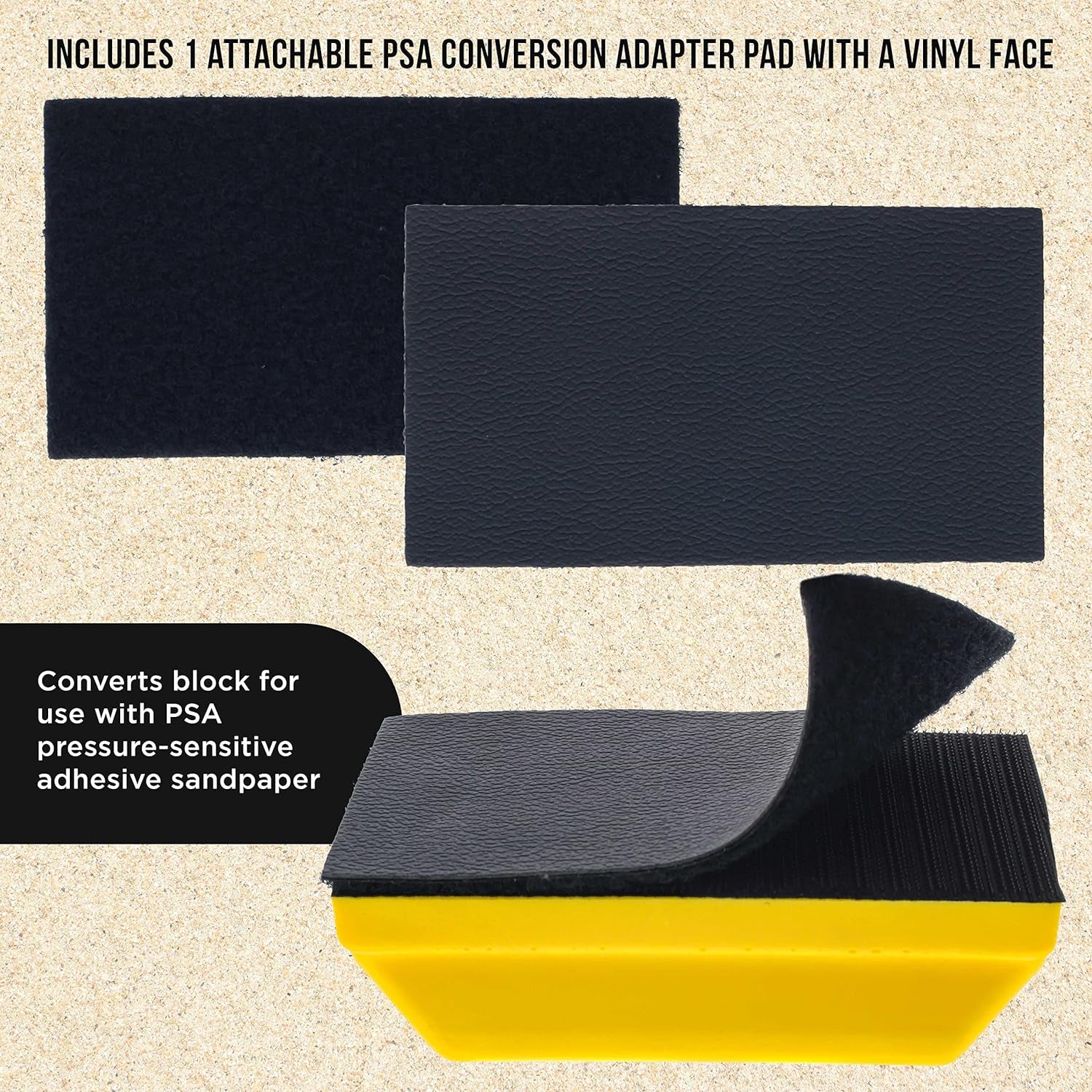 Pro Series Rectangle 5" X 2-3/4" Hand Sanding Block Pad with Hook & Loop Backing and PSA Sandpaper Conversion Adapter Pad - Automotive Paint Prep Sand Shape Contour Woodworking Furniture