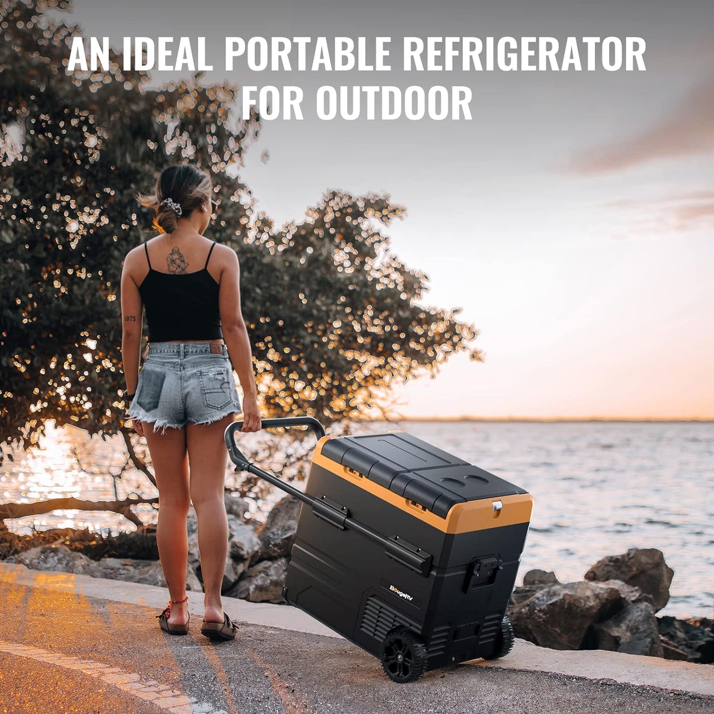 12 Volt Car Refrigerator Dual Zone, Portable Freezer Fridge APP Control, CRD55 (55L) Compressor Freezer Fridge 12V/24VDC 110~240V AC, for Truck Van RV Camper SUV Boat Travel Camping Road Trips