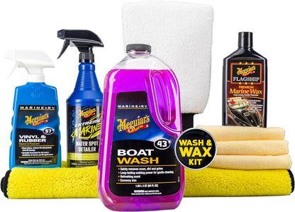 Meguiar’S Boat/Rv Starter Kit - Detailing for Pro RV and Boat Detailing - Wash Acts as a Gelcoat Cleaner, Synthetic Wax for Long-Lasting Protection with UV Protection - Includes Detailing Accessories