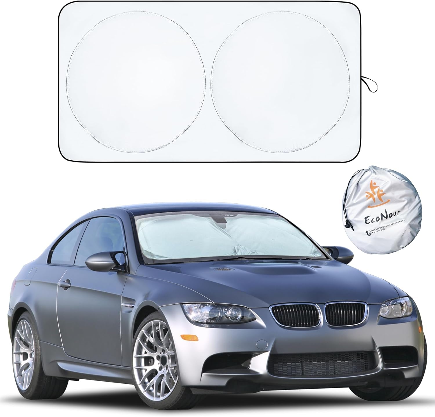 Car Windshield Sun Shade | Reflector Sunshade Offers Ultimate Protection for Car Interior | Cool Reflective Sun Blocker Fits Small Sedans, Mini Suvs, & Hatchbacks | Medium (64X32 Inches)