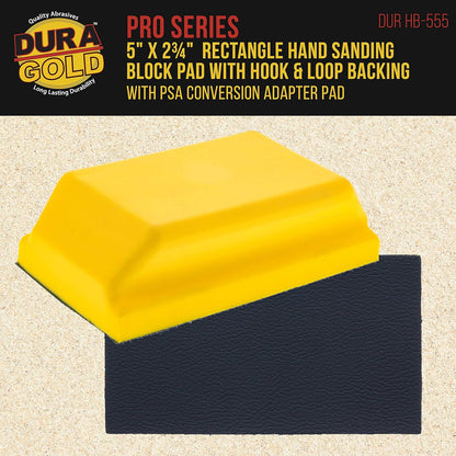 Pro Series Rectangle 5" X 2-3/4" Hand Sanding Block Pad with Hook & Loop Backing and PSA Sandpaper Conversion Adapter Pad - Automotive Paint Prep Sand Shape Contour Woodworking Furniture