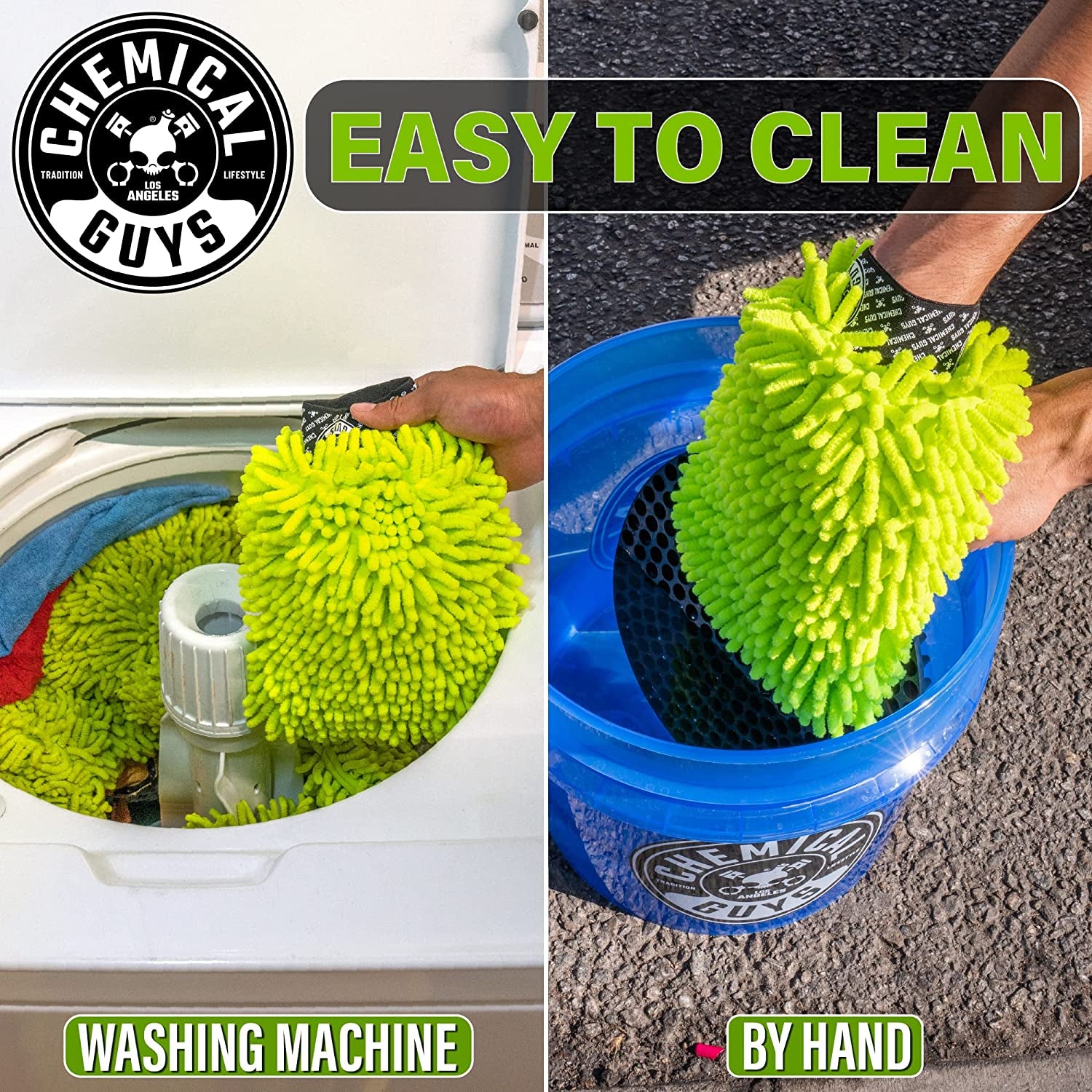 MIC493 Chenille Premium Scratch-Free Microfiber Wash Mitt, Lime Green, 9.6" X 2.3" X 7"