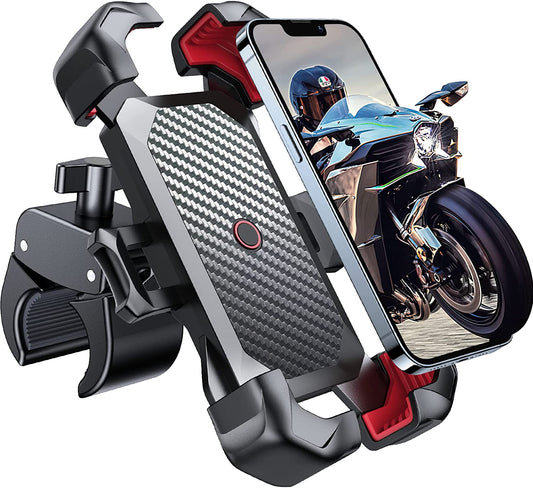 Motorcycle Phone Mount, [1S Auto Lock][100Mph Military Anti-Shake] Bike Phone Holder for Bicycle, [10S Quick Install] Handlebar Phone Mount, Compatible with Iphone, Samsung, All Cell Phone