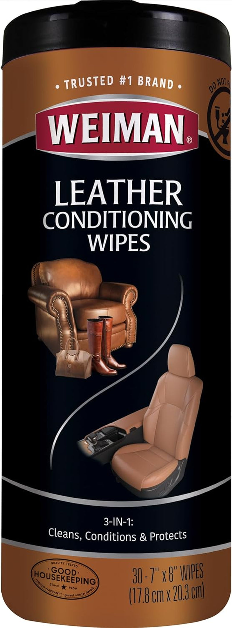 Leather Cleaner & Conditioner Wipes with UV Protection, Prevent Cracking or Fading of Leather Couches, Car Seats, Shoes, Purses - 30 Ct