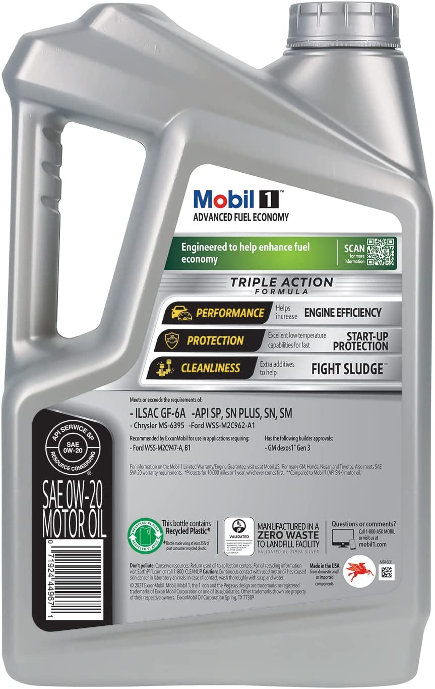 Advanced Fuel Economy Full Synthetic Motor Oil 0W-20, 5 Quart