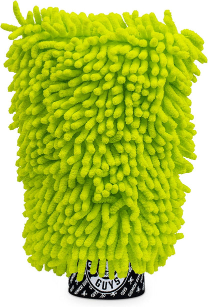 MIC493 Chenille Premium Scratch-Free Microfiber Wash Mitt, Lime Green, 9.6" X 2.3" X 7"