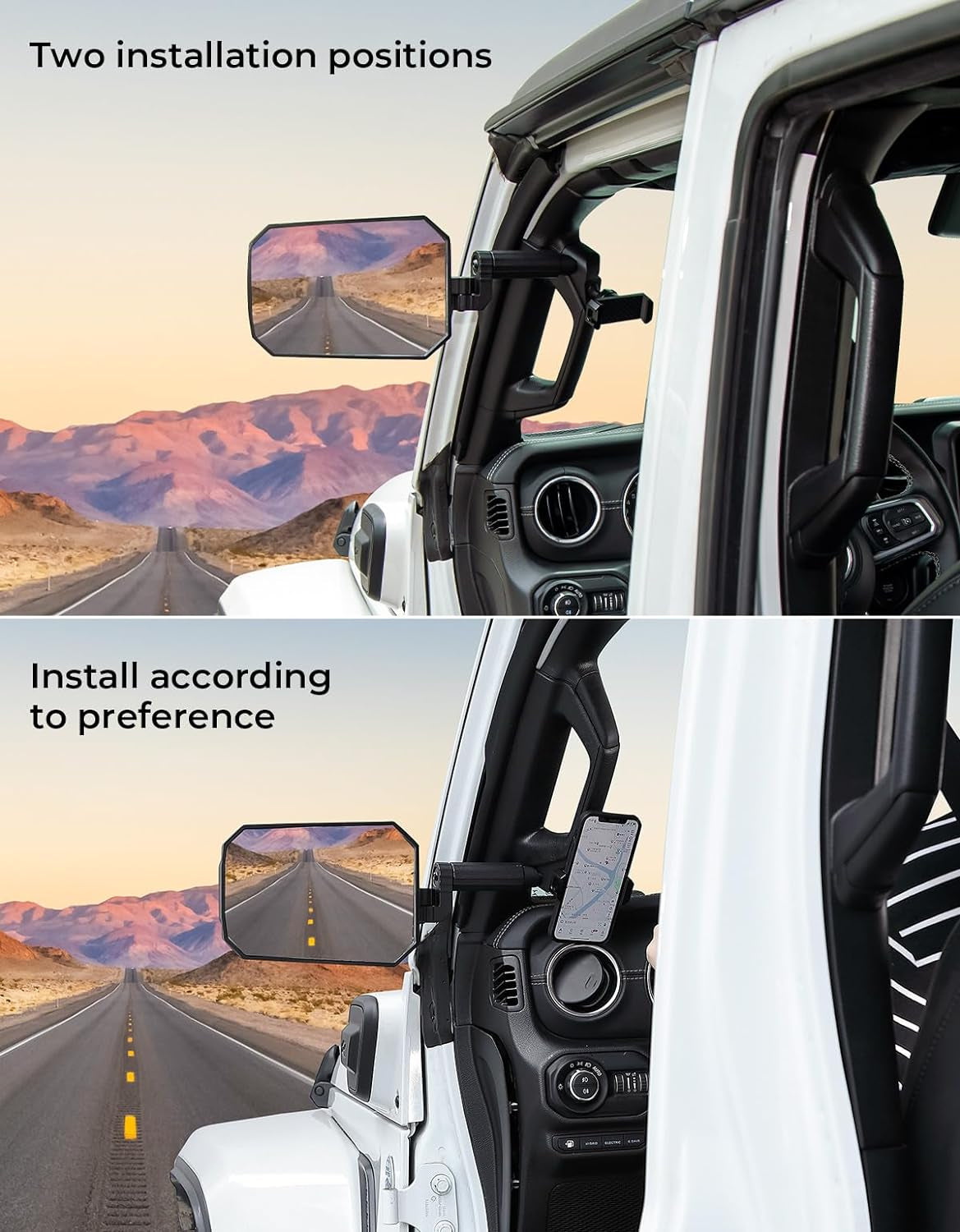 Mirrors Doors off Compatible with Wrangler JL/JLU 2018-2023 & Gladiator JT, JL Side Mirrors with Ball Adapter, Wider View No Vibrate & Wobble (NOT FIT 2024 Wrangler), Patent Pending