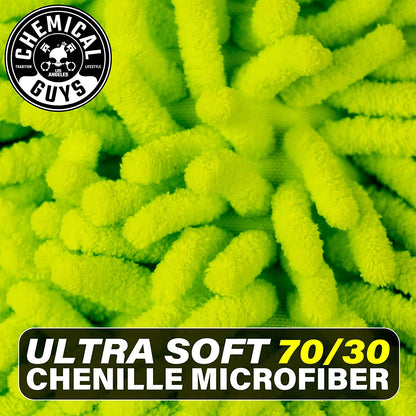 MIC493 Chenille Premium Scratch-Free Microfiber Wash Mitt, Lime Green, 9.6" X 2.3" X 7"