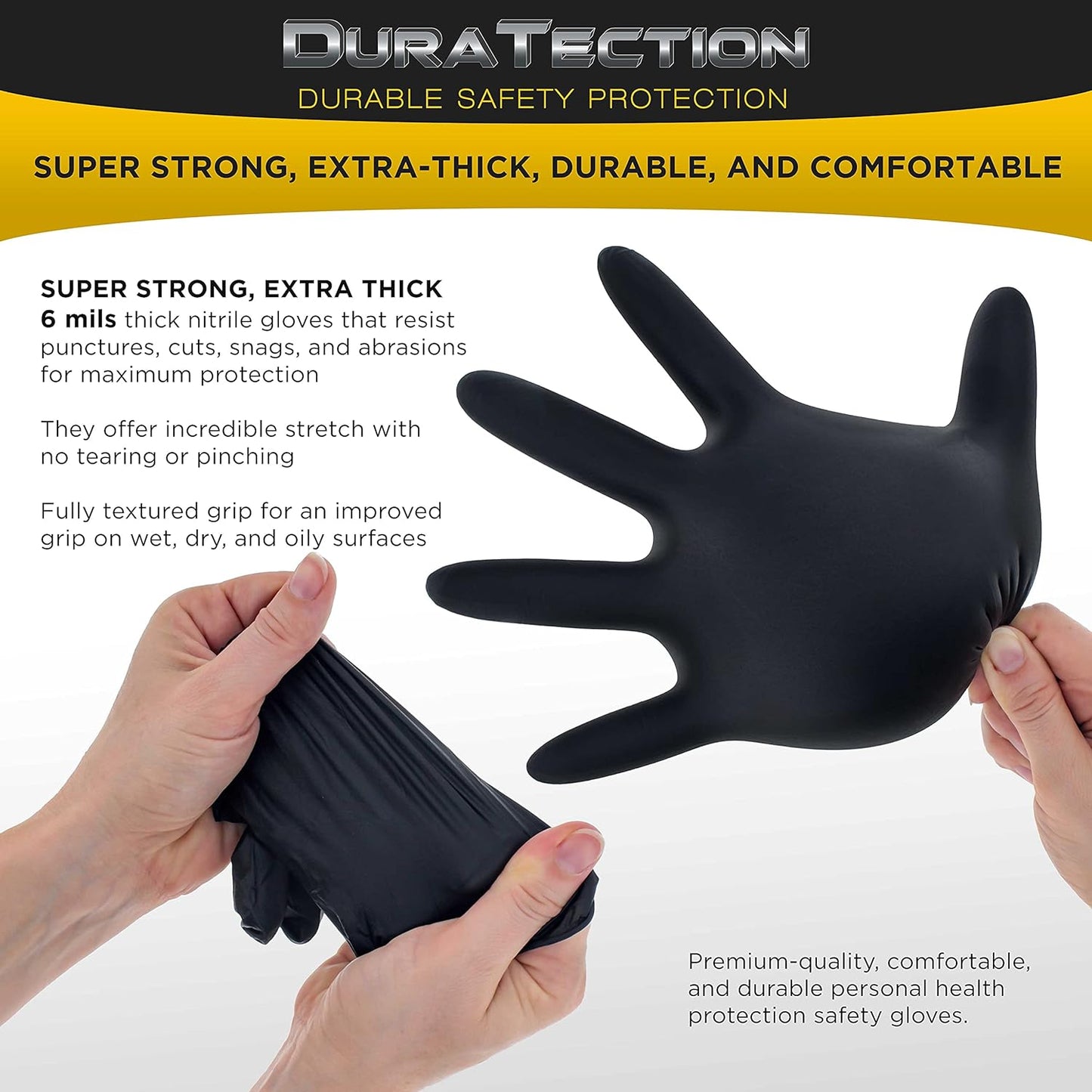 HD Black Nitrile Disposable Gloves, Box of 100, Size Medium, 6 Mil - Latex Free, Powder Free, Textured Grip, Food Safe, Medium (Pack of 100)