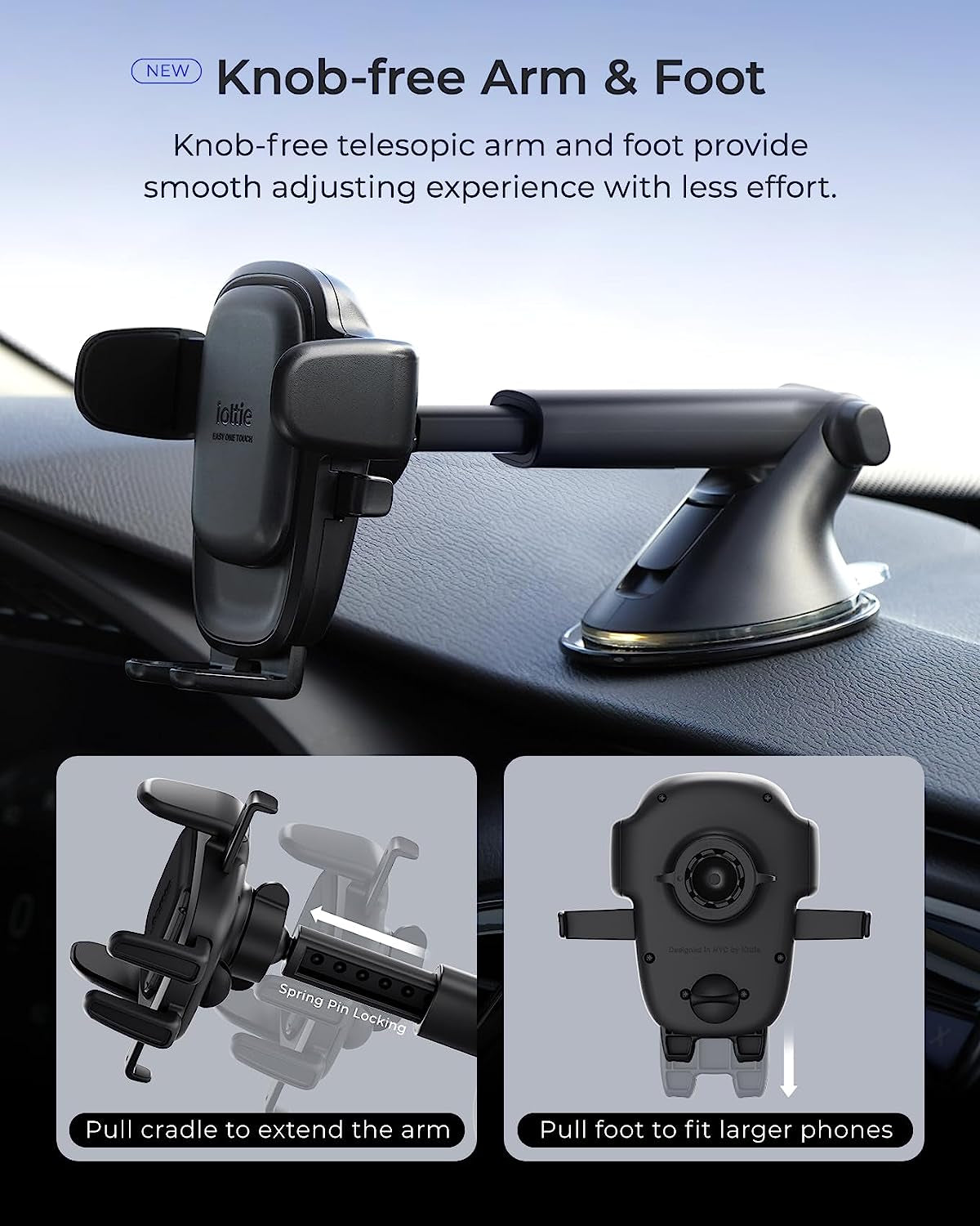 Easy One Touch 6 Universal Car Mount Dashboard & Windshield Suction Cup Phone Holder for Iphone Samsung, Google, All Smartphones