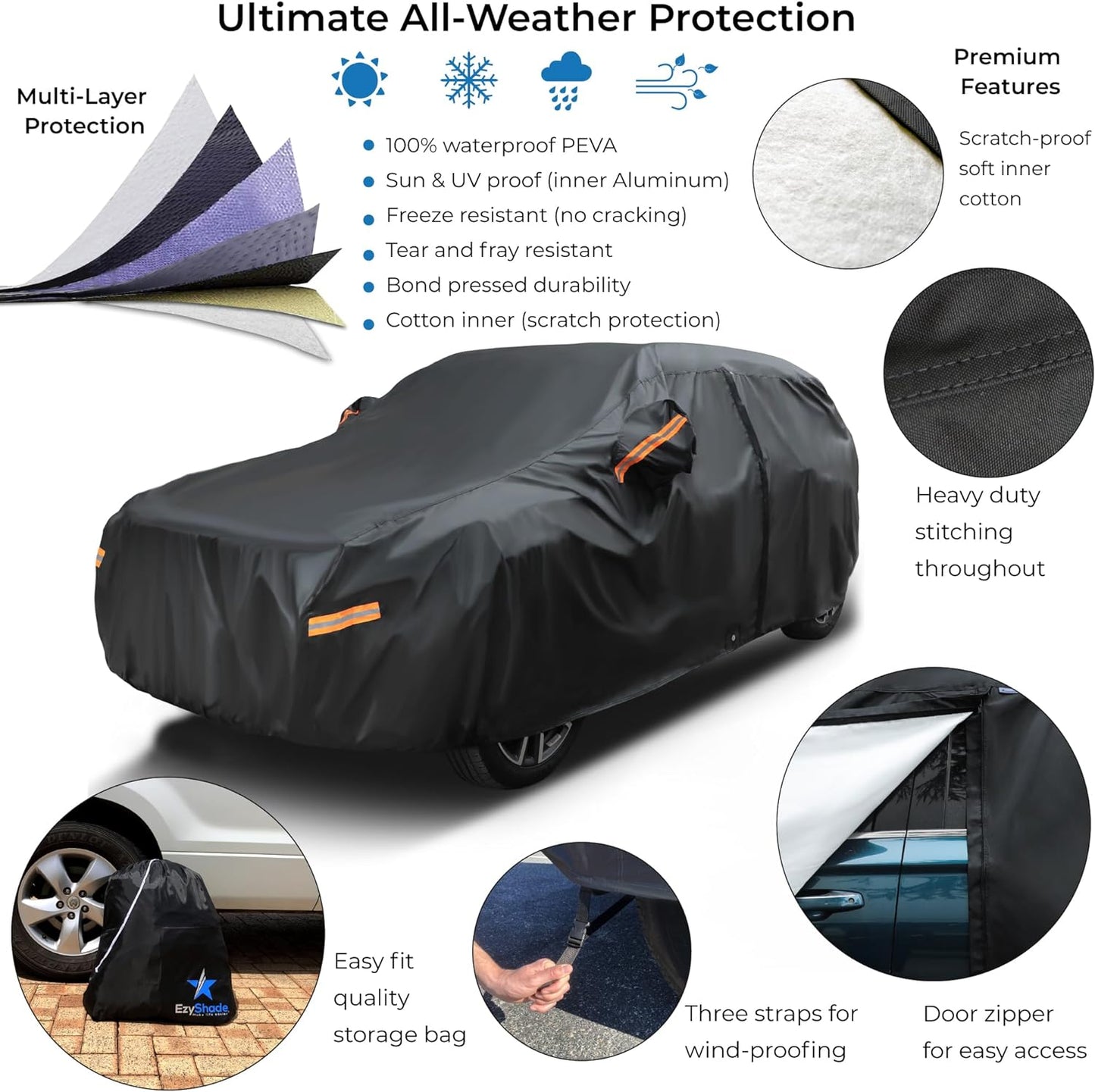 10-Layer SUV Car Cover Waterproof All Weather. See Vehicle Size-Chart for Accurate Fit. Outdoor Full Exterior Covers for Automobiles Heavy Duty Jeep Rav4 CRV. Black, Size S1 (See Size Chart)