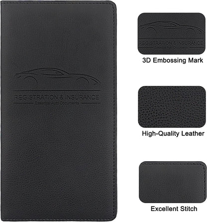 Premium Leather Car Registration & Insurance Card Holder with Magnetic Shut - for Documents, Cards, License