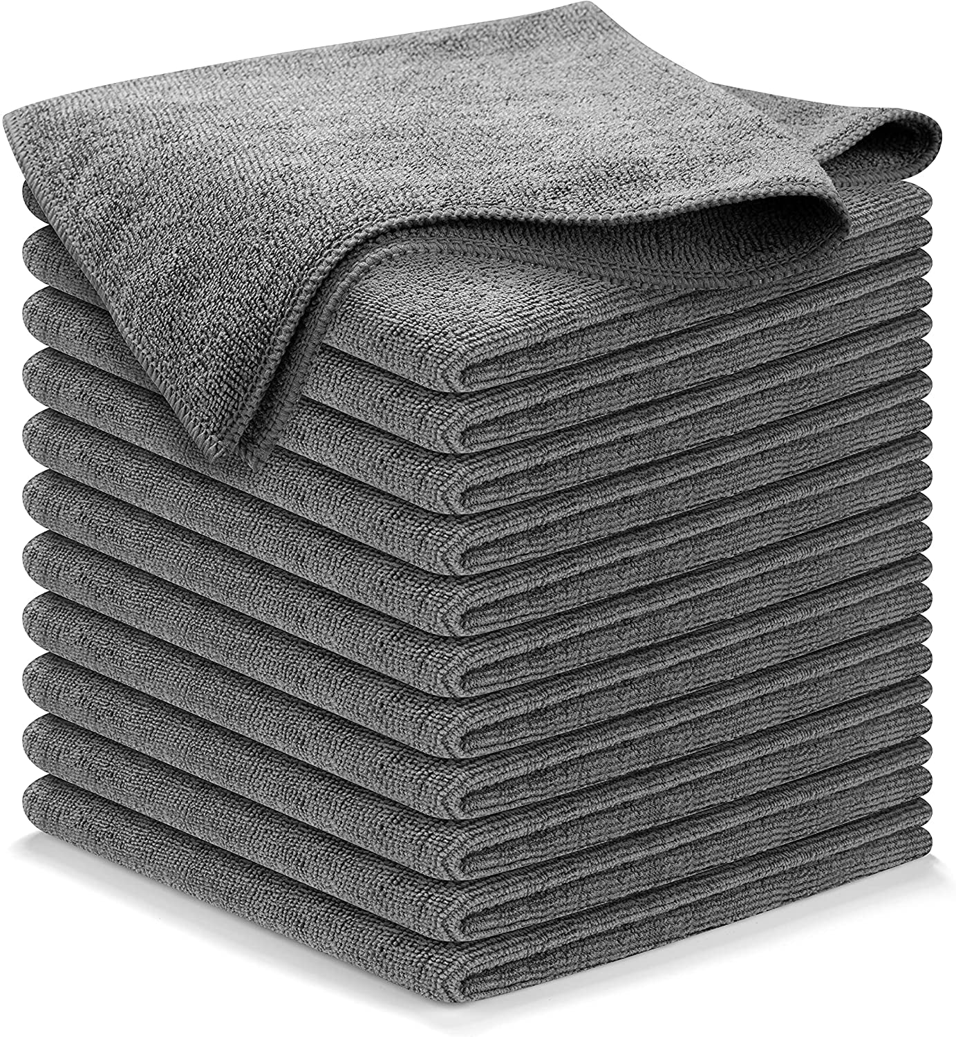 Microfiber Cleaning Cloth Grey - 12 Packs 12.6"X12.6" - High Performance - 1200 Washes, Ultra Absorbent Towels Weave Grime & Liquid for Streak-Free Mirror Shine - Car Washing Cloth