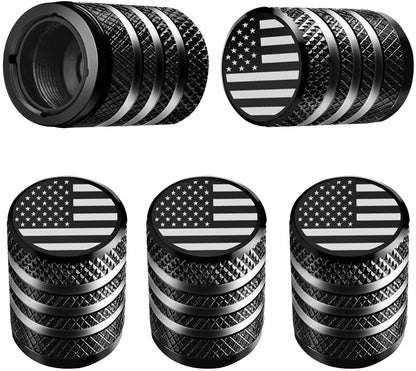 Tire Valve Stem Cap Cover - (5 Pack) Tire Air Cap Metal with Plastic Liner Corrosion Resistant Leak-Proof American Flag for Car Truck Motorcycle Bike Black