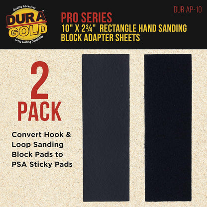 Pro Series Rectangle 10" X 2-3/4" Hand Sanding Block Adaptor Sheets to Convert Hook & Loop Sanding Block Pads to PSA Sticky Pads, 2 Sheet Pack (Sanding Blocks Not Included)