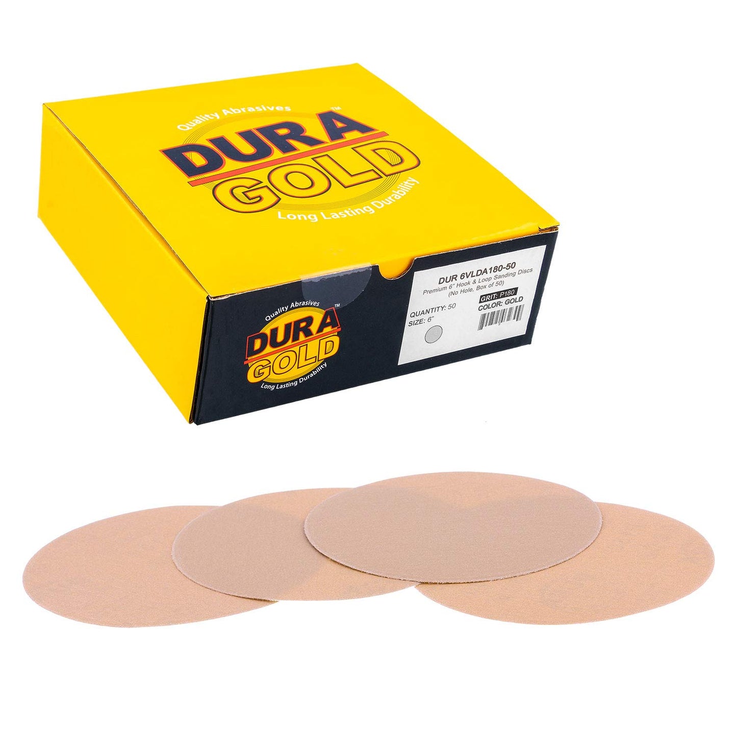 - Premium - 180 Grit 6" Gold Hook & Loop No Hole Sanding Discs for DA Sanders - Box of 50 Sandpaper Finishing Discs for Automotive and Woodworking