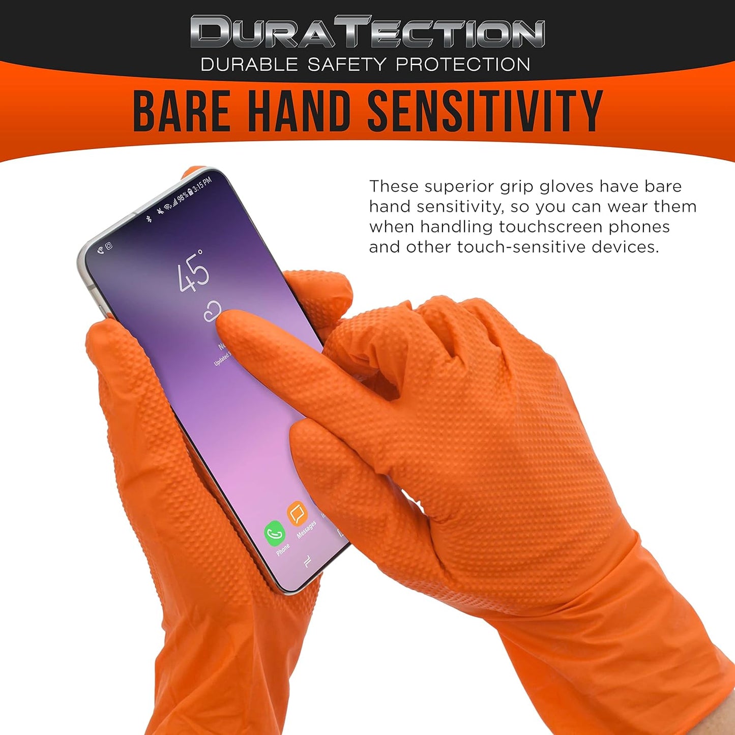 Duratection 8 Mil Orange Super Duty Diamond Textured Nitrile Disposable Gloves